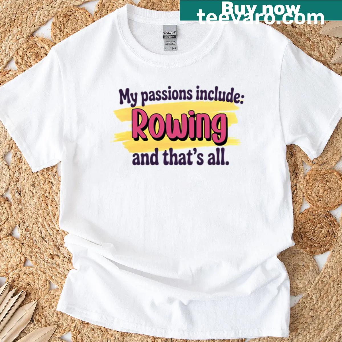 Funny T-shirt with 'Rowing Is My Passion' text for rowing lovers — on a men's t-shirt
