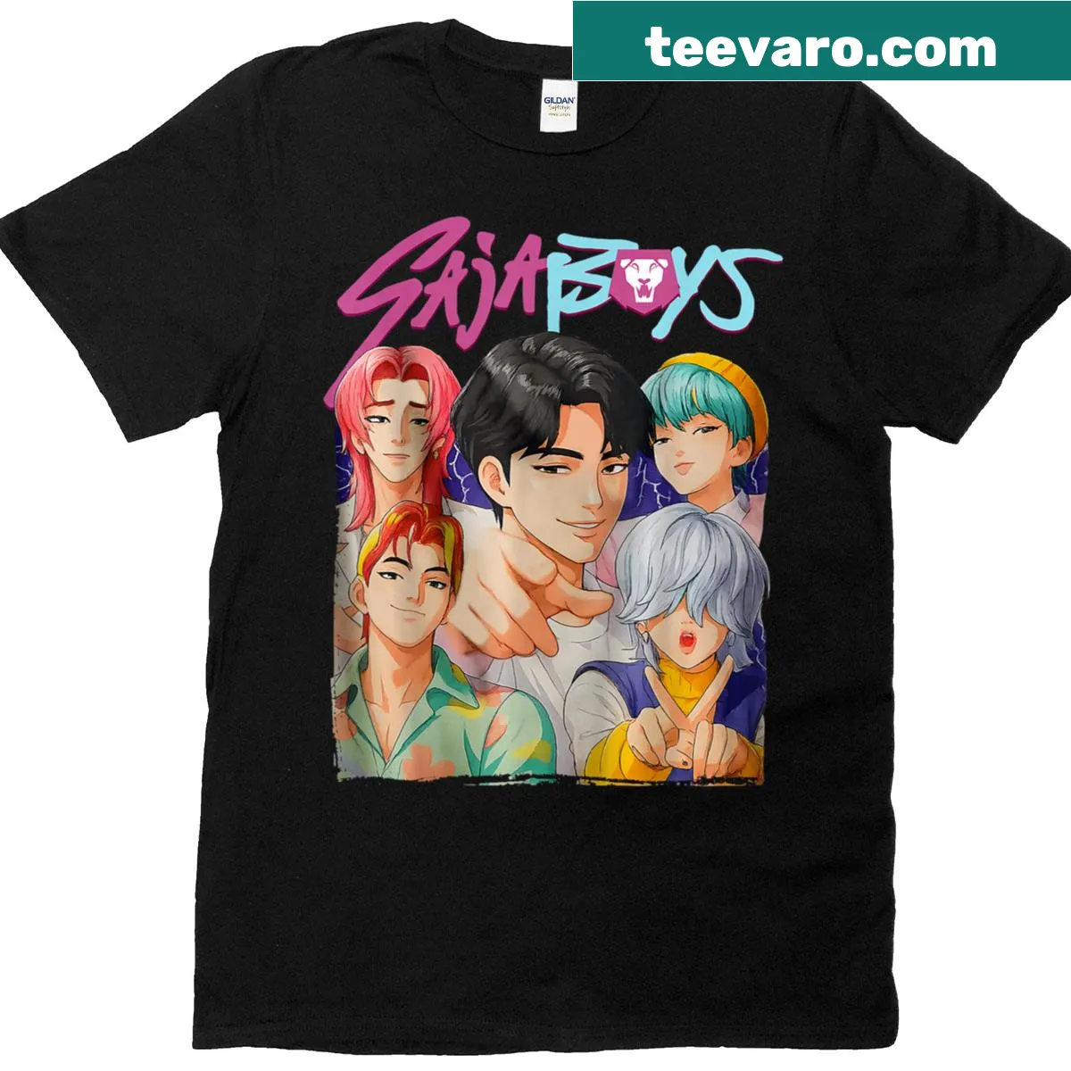 Bootleg style officially licensed T-shirt featuring Saja Boys — on a men's t-shirt