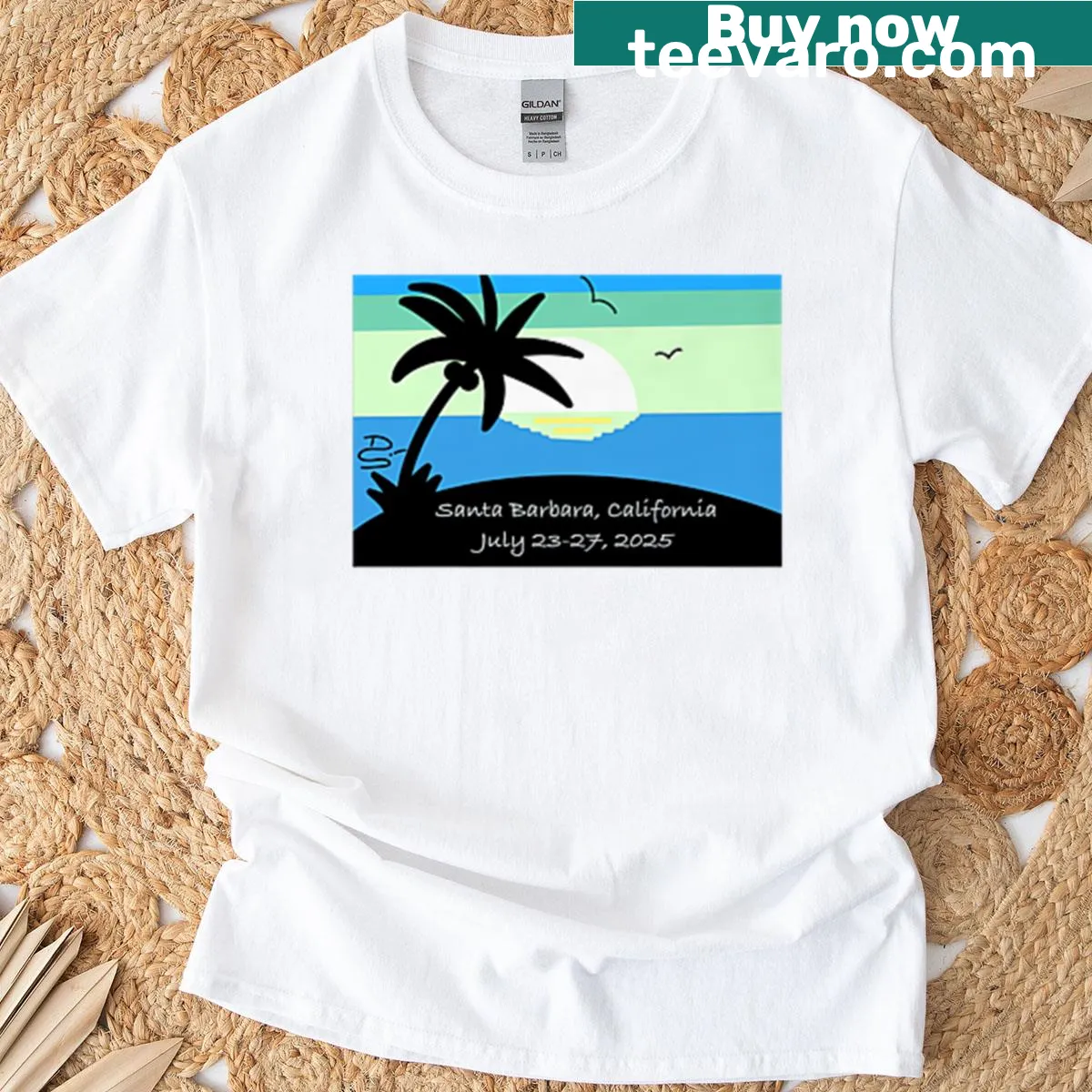 Minimalist Santa Barbara California 2025 graphic on t-shirt. — on a men's t-shirt