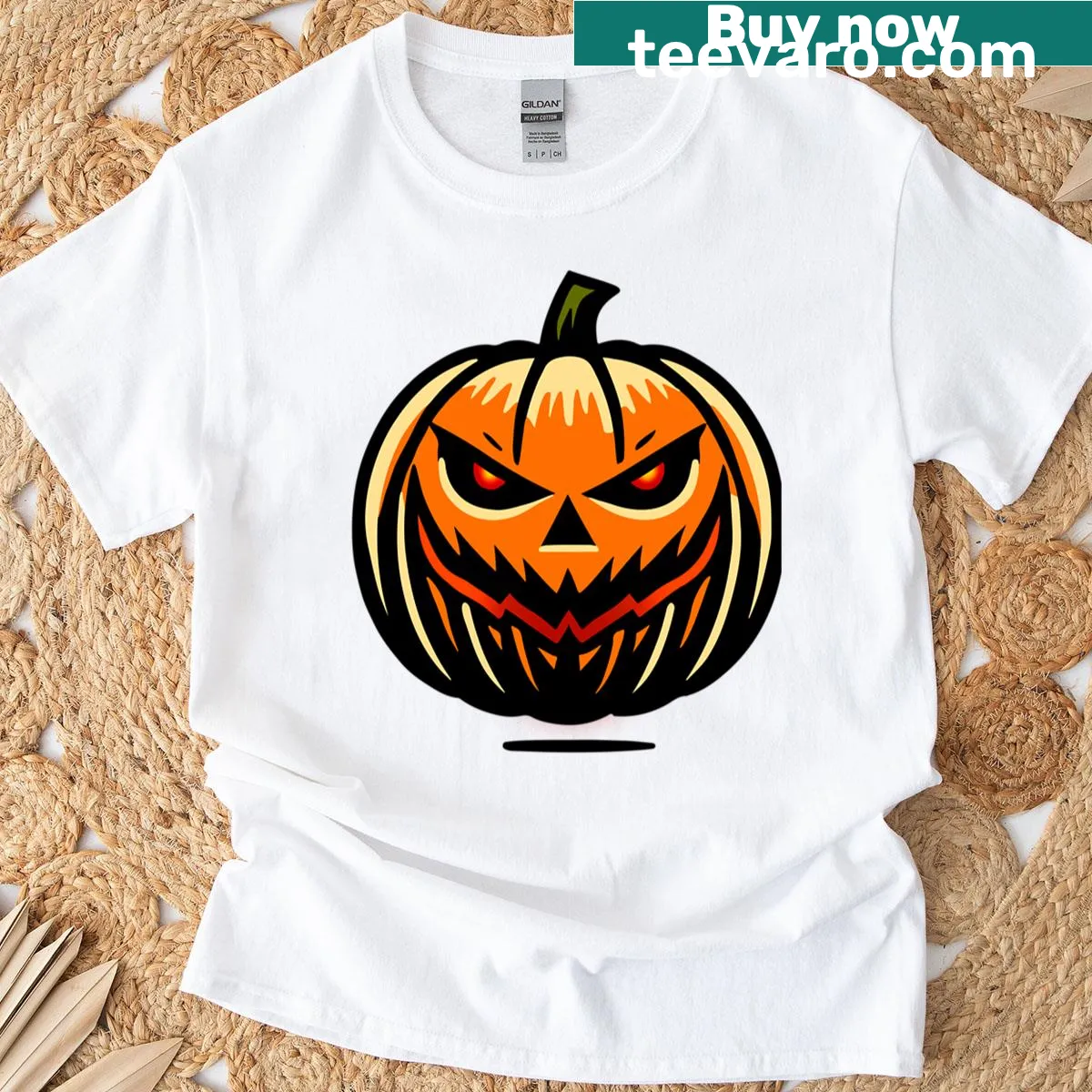 Cartoon pumpkin with a funny face on a Halloween T-shirt — on a men's t-shirt