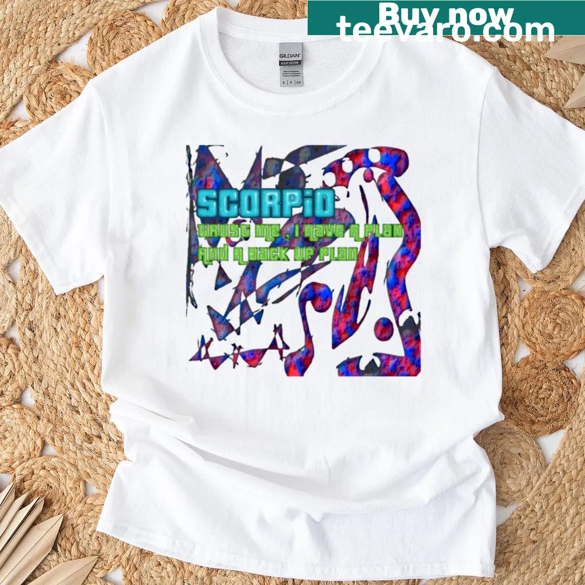 Abstract Scorpio Trust Me quote on an oversized T-shirt — on a men's t-shirt