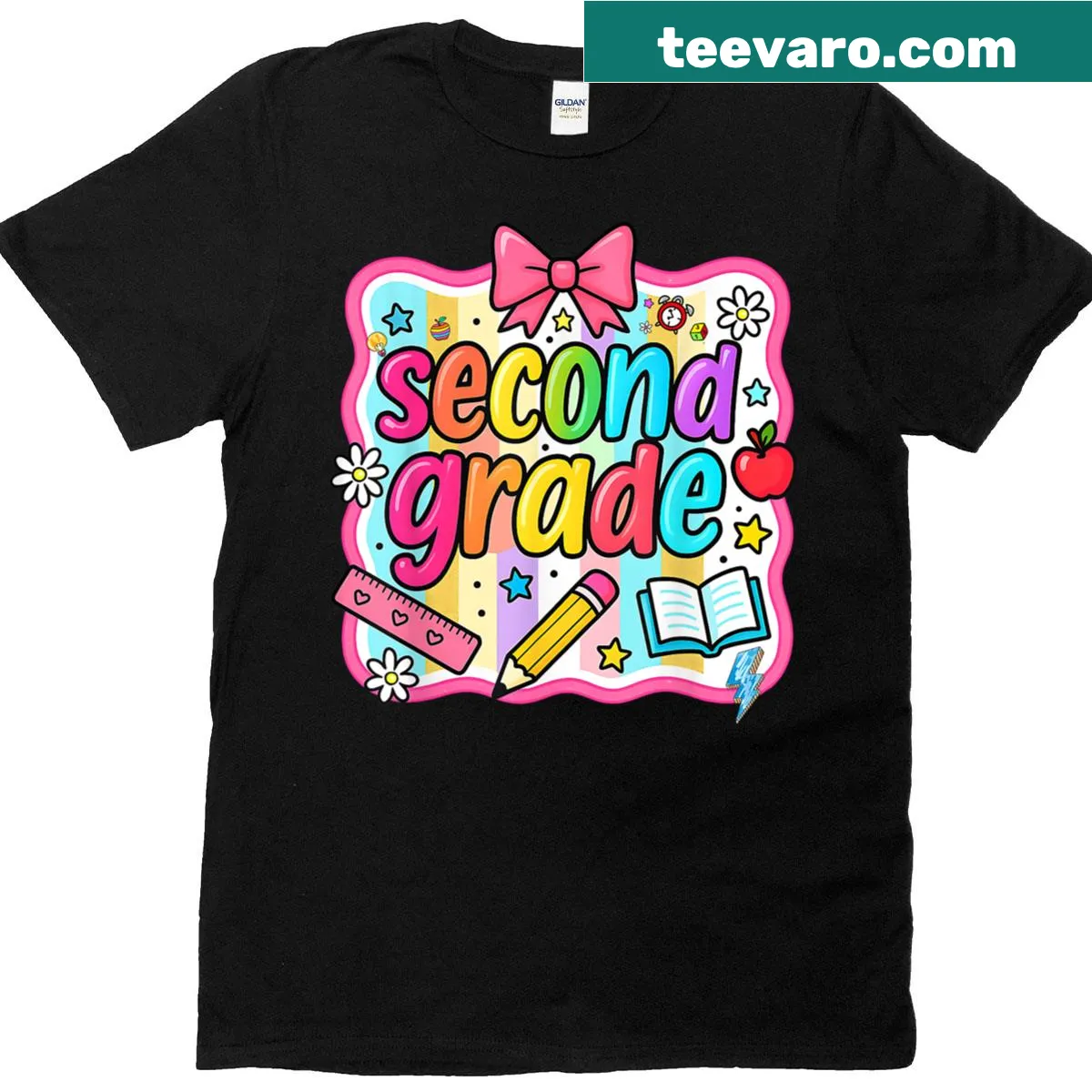 Kids T-shirt for second grade with bow design — on a men's t-shirt