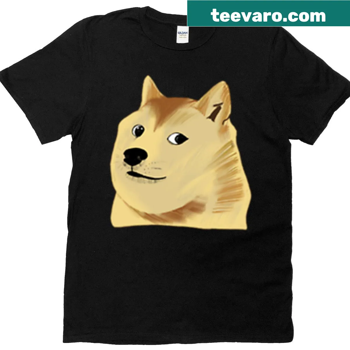 T-shirt featuring a humorous Shiba Inu drawing — on a men's t-shirt