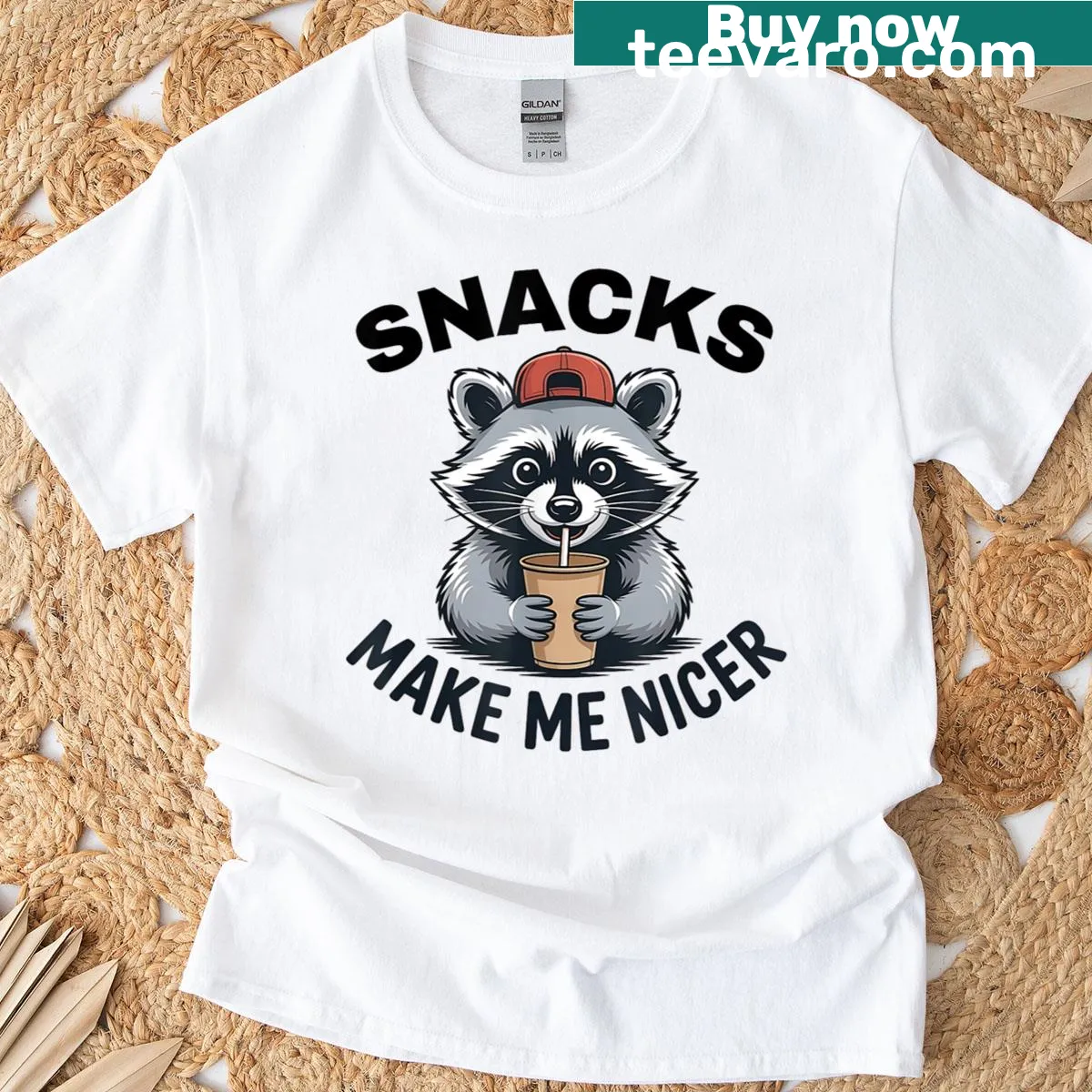 Funny raccoon t-shirt with a snack-loving quote — on a men's t-shirt
