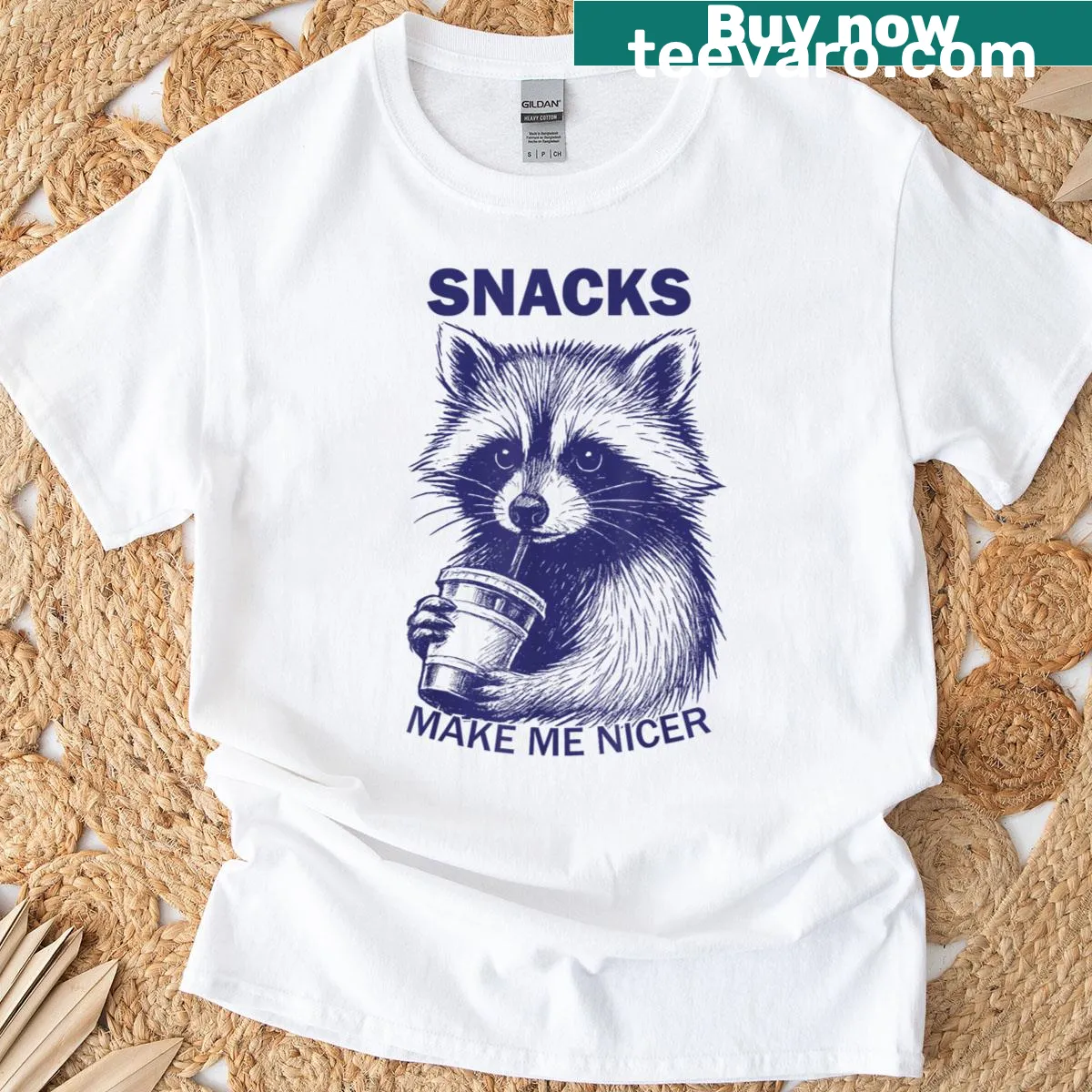 Raccoon t-shirt with a sarcastic snack quote — on a men's t-shirt