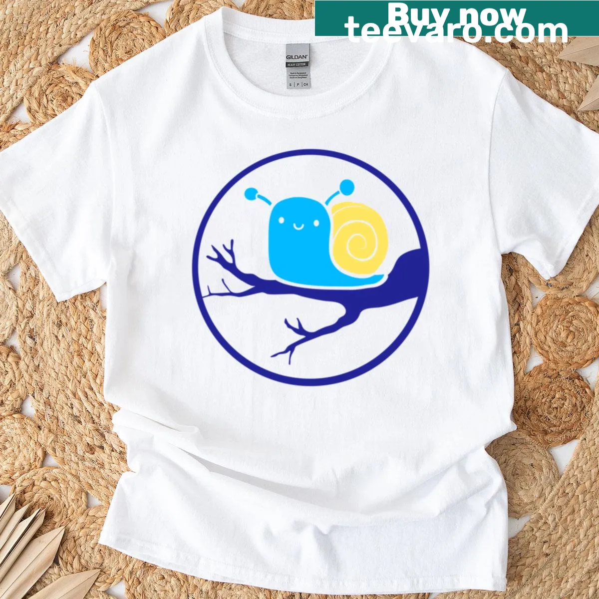 Adorable snail graphic under moon and tree, cute kids t-shirt — on a men's t-shirt