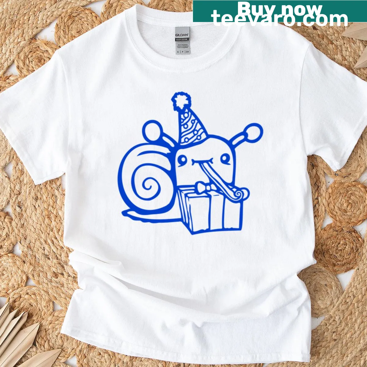 Cute birthday snail t-shirt with a whimsical birthday hat — on a men's t-shirt