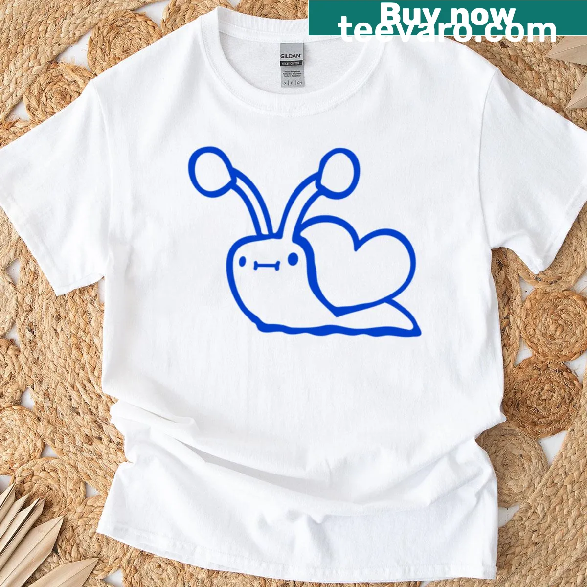 Romantic snail heart graphic t-shirt — on a men's t-shirt