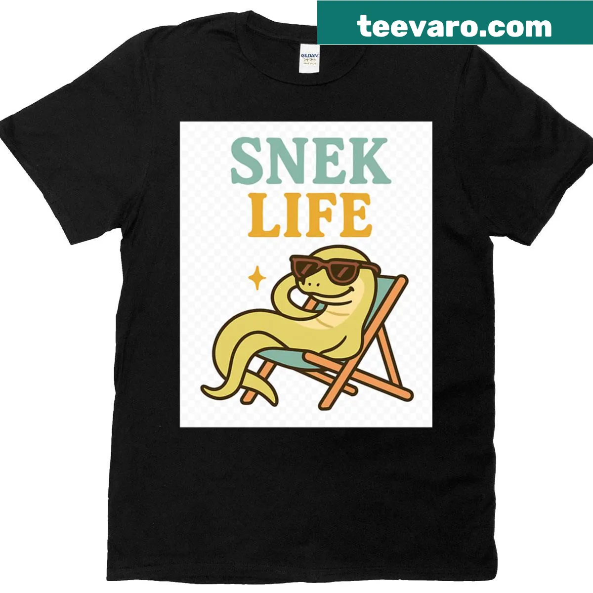 Whimsical snek illustration on a fun t-shirt design — on a men's t-shirt