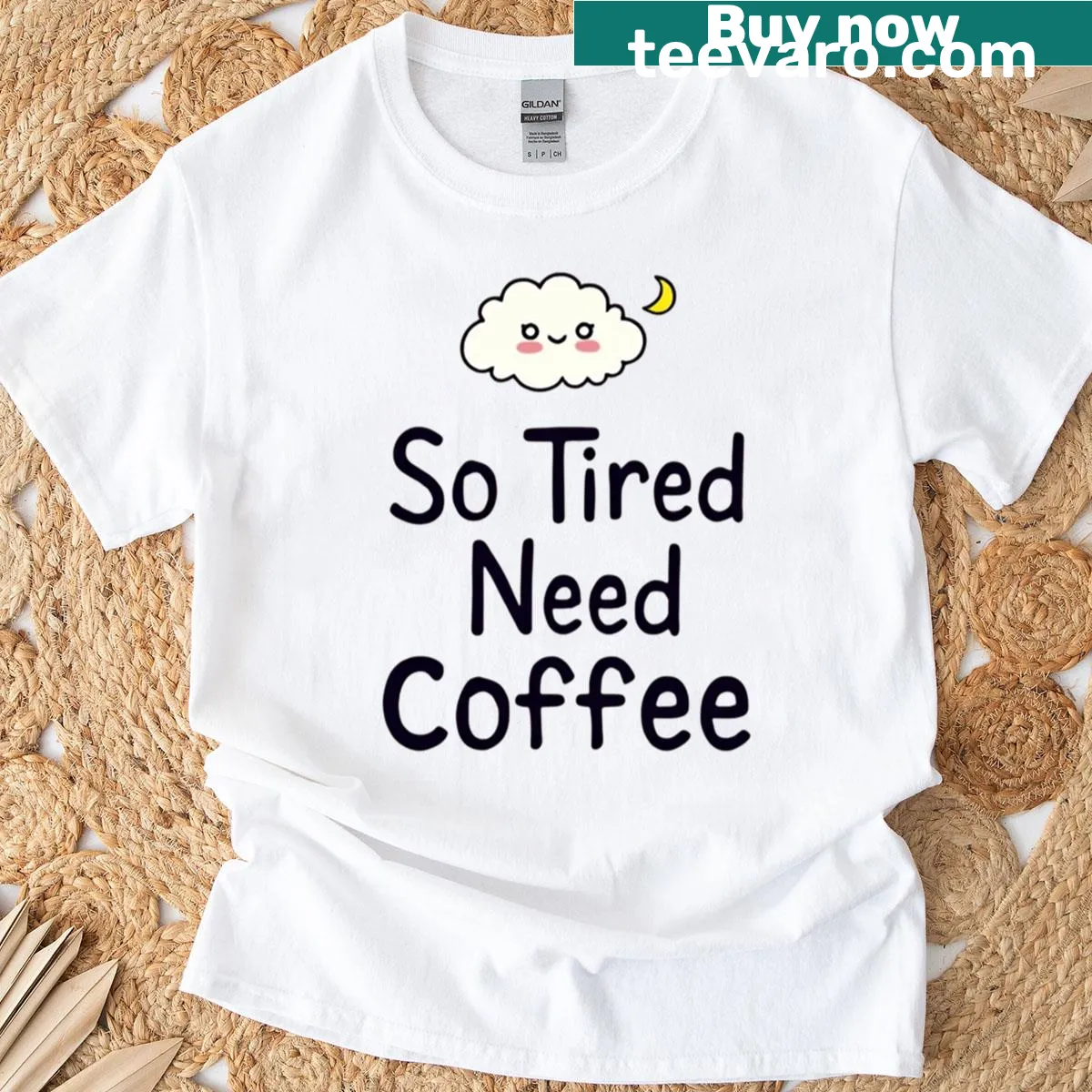 Kawaii sleepy cloud design with coffee theme on a t-shirt — on a men's t-shirt