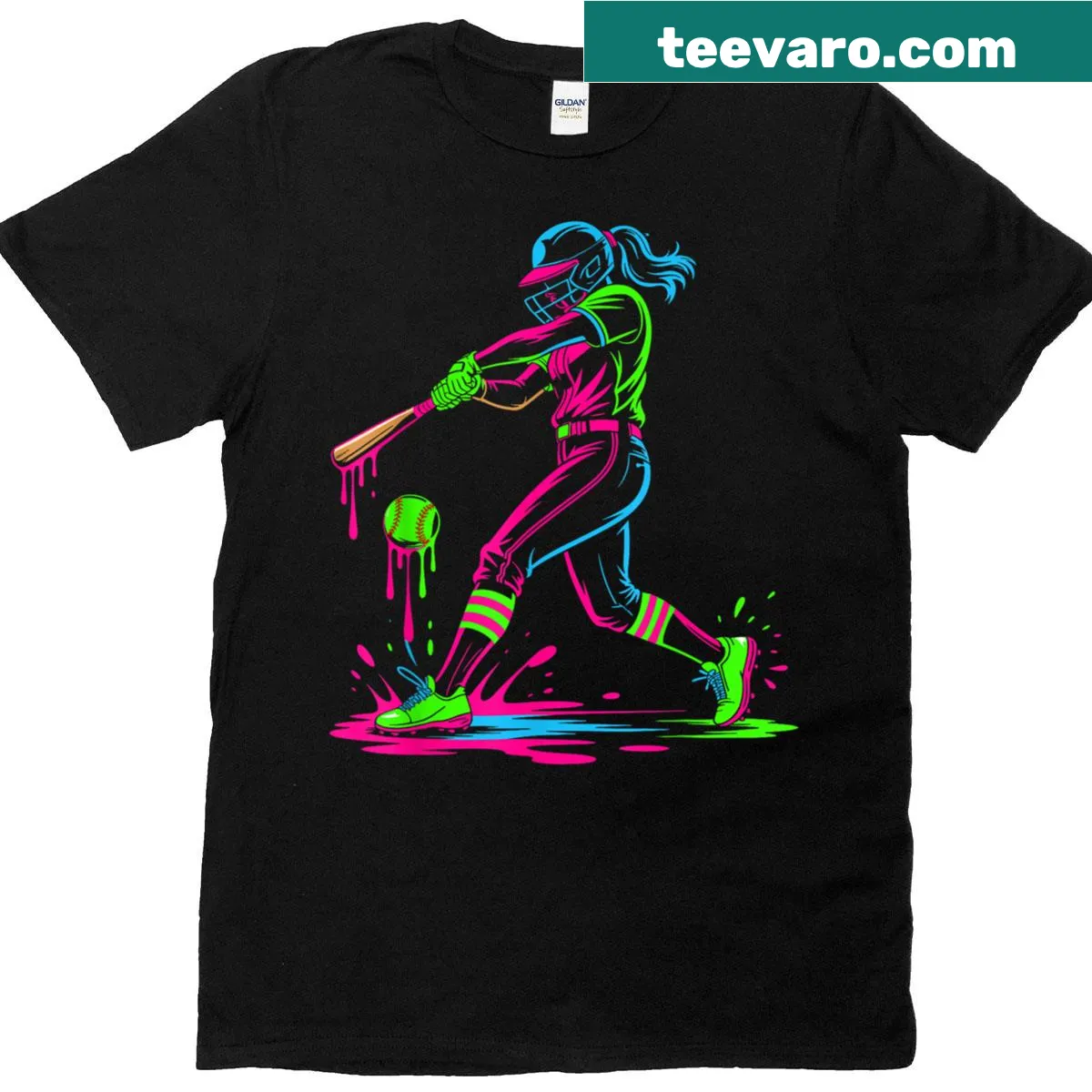 T-shirt with a softball design dripping like ice cream — on a men's t-shirt