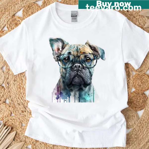 Watercolor Boxer dog in glasses on a T-shirt