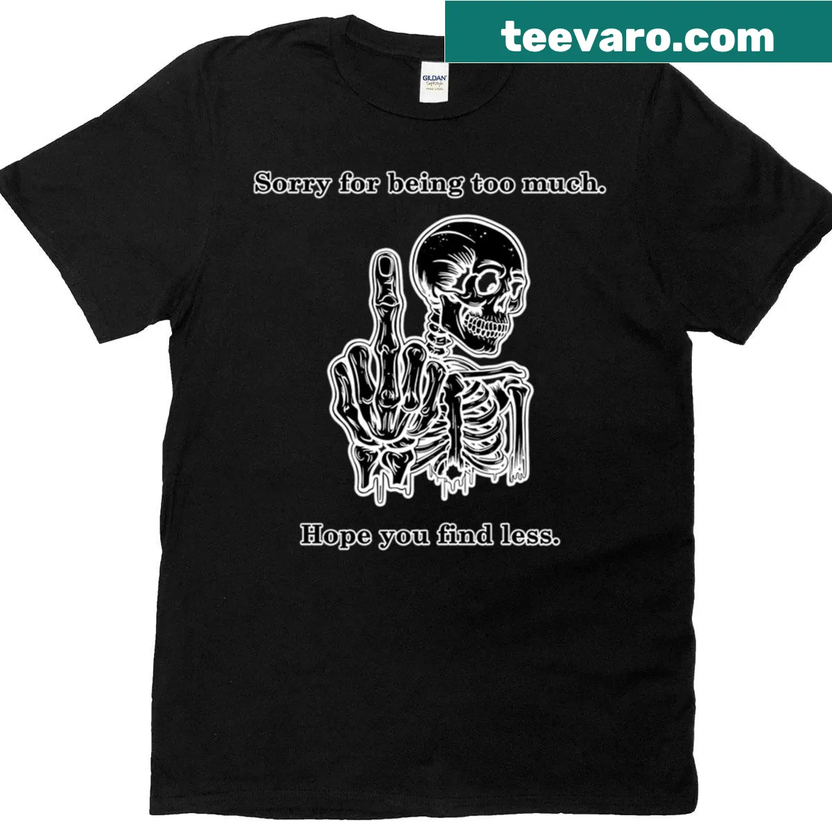 Black skeleton lettering with humorous text on a T-shirt — on a men's t-shirt