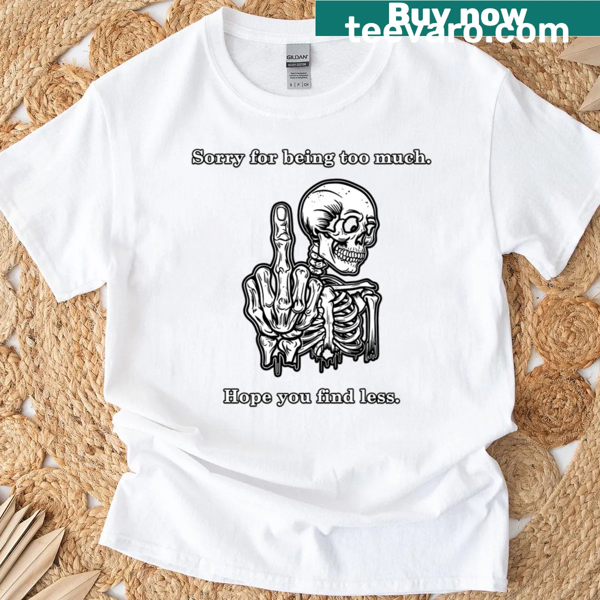 Funny t-shirt with white skeleton lettering on a humorous saying — on a men's t-shirt
