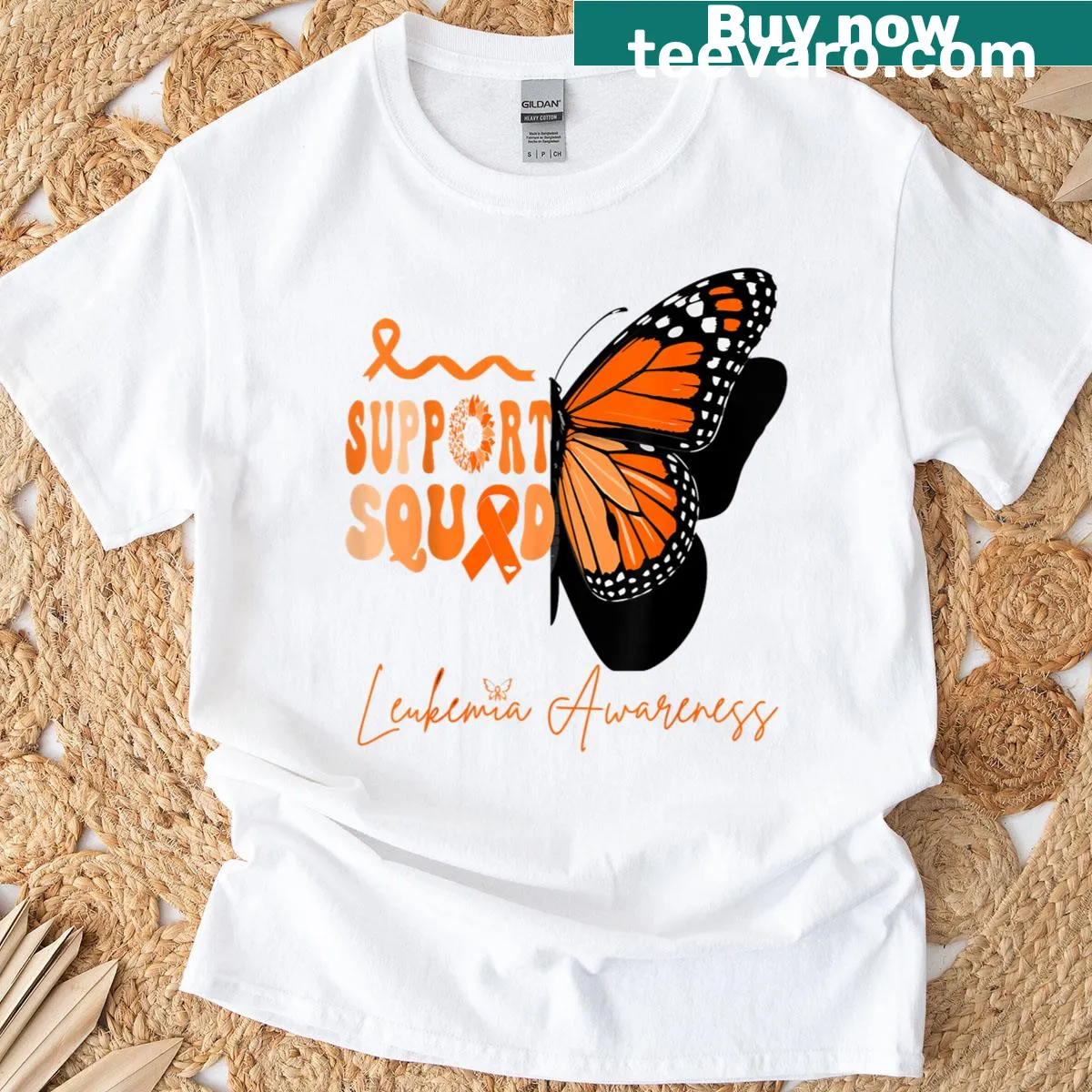 Butterfly design t-shirt for leukemia awareness — on a men's t-shirt