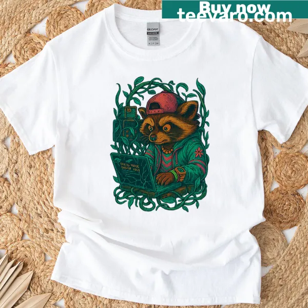 Oversized T-shirt featuring a Tanuki in debug mode graphic