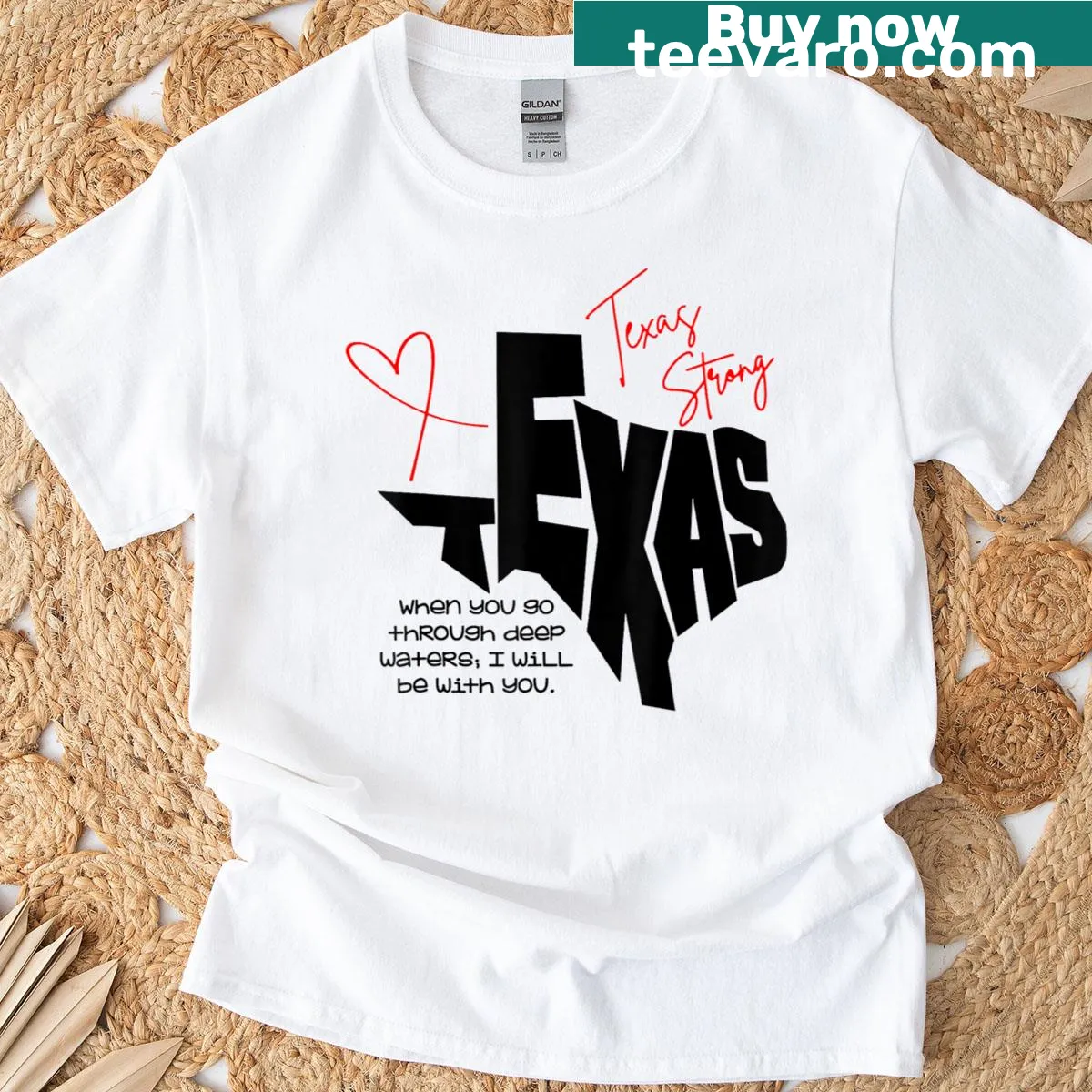 Inspirational Texas-themed shirt promoting community strength and support. — on a men's t-shirt