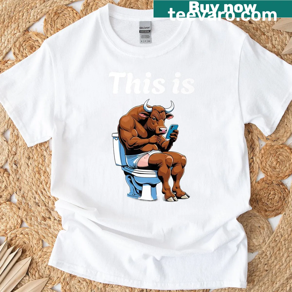 Funny T-shirt with sarcastic quote and bull graphic — on a men's t-shirt