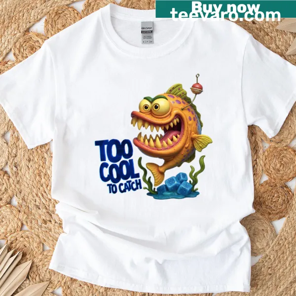 Casual t-shirt with text: Too Cool To Catch