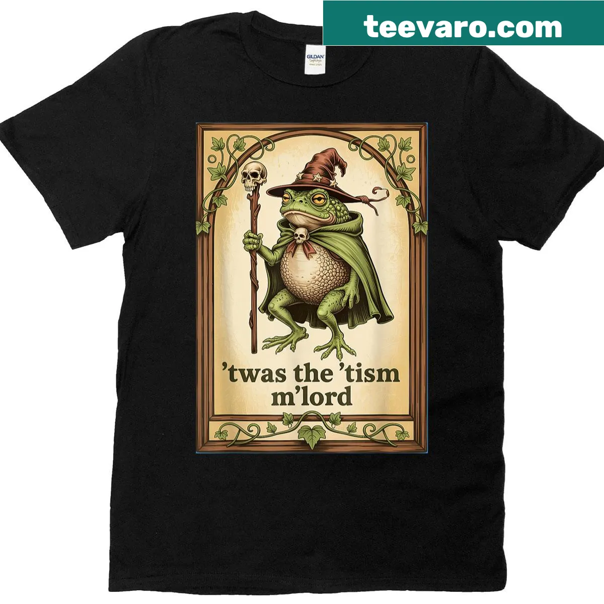 Wizard frog graphic named Mlord on a whimsical T-shirt — on a men's t-shirt