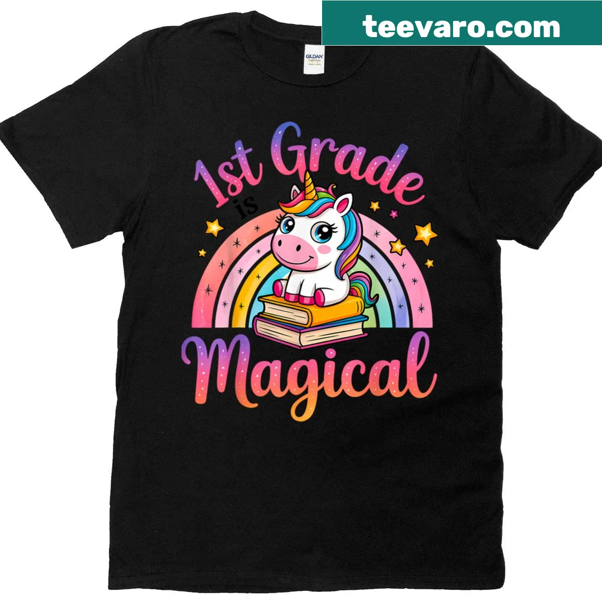 Whimsical unicorn graphic for teachers on a back-to-school T-shirt — on a men's t-shirt