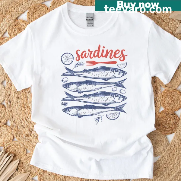 Retro sardines fish market graphic t-shirt