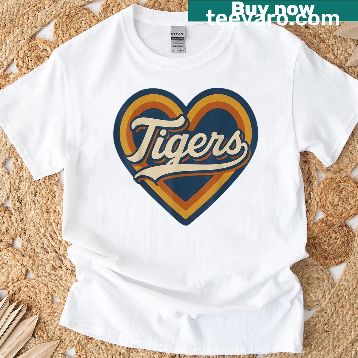Vintage T-shirt with a retro heart design featuring tigers — on a men's t-shirt