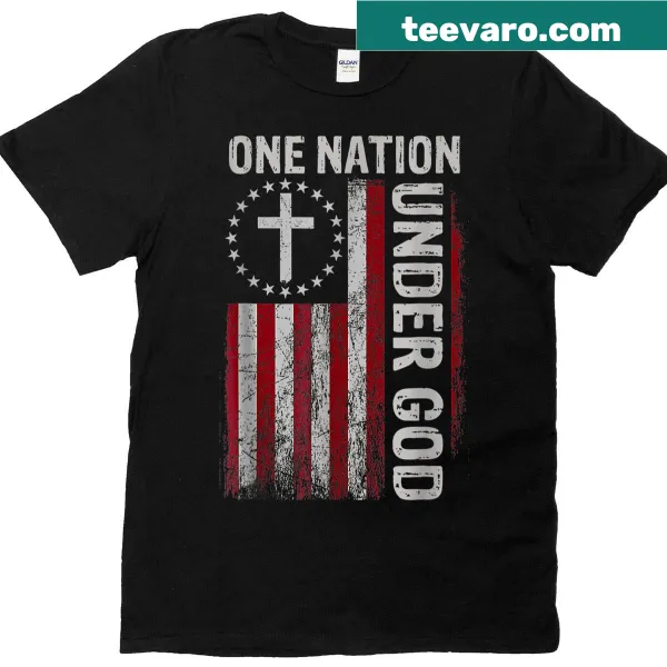 Vintage patriotic T-shirt with US flag and 'One Nation Under God' text