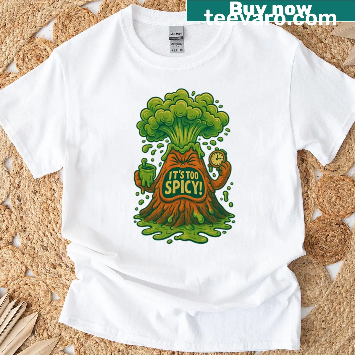 Funny T-shirt with a wasabi volcano graphic — on a men's t-shirt