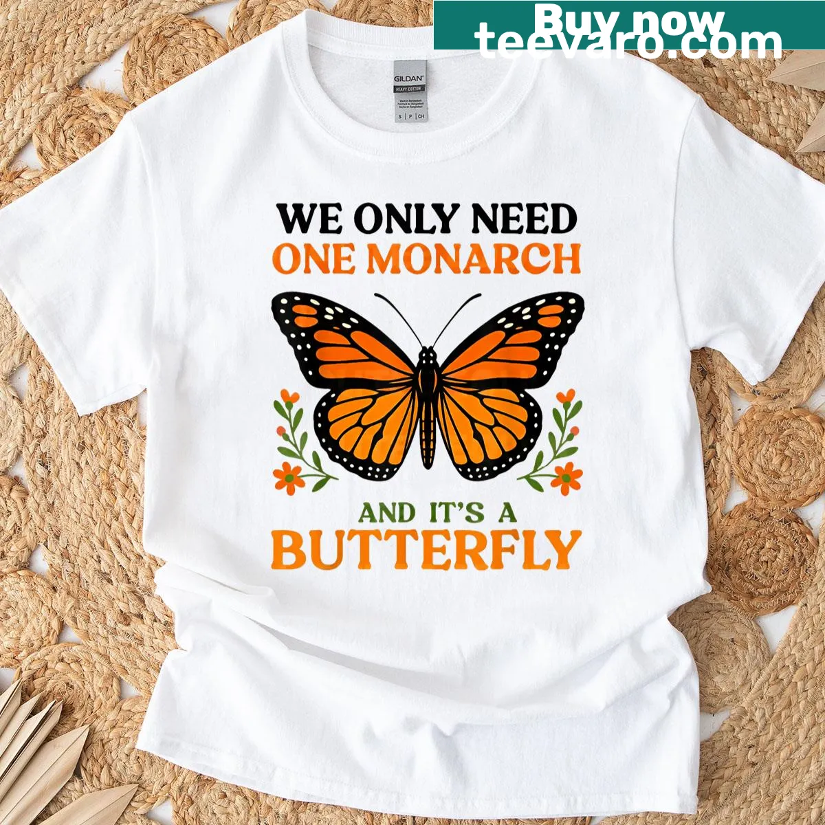 Illustrated butterfly with the phrase about monarchs on a t-shirt — on a men's t-shirt