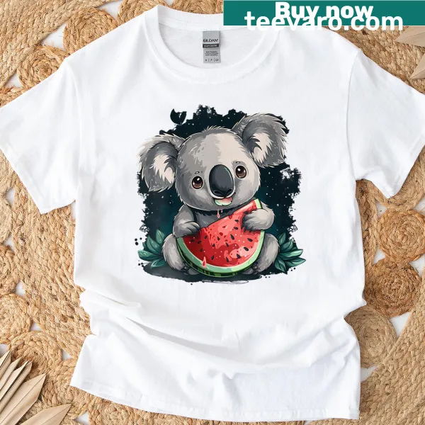 Koala bear surrounded by watermelons illustration on a T-shirt