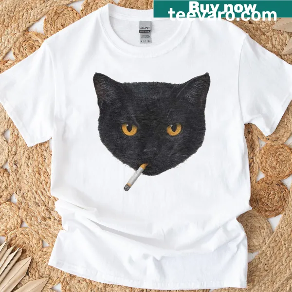 Vintage-style tee featuring a retro black cat design