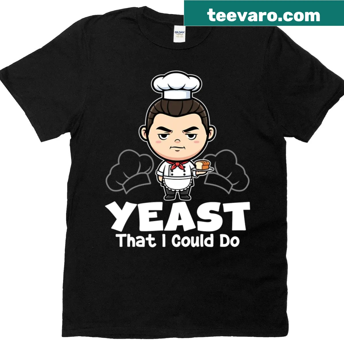 Funny baker t-shirt with the phrase 'Yeast That I Could Do' — on a men's t-shirt