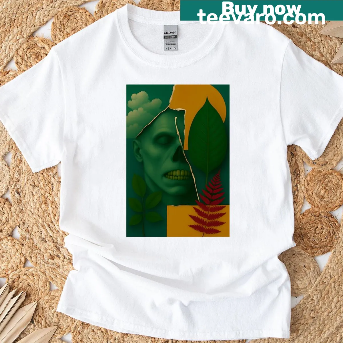 Undead woman face illustration on a horror-themed t-shirt — on a men's t-shirt
