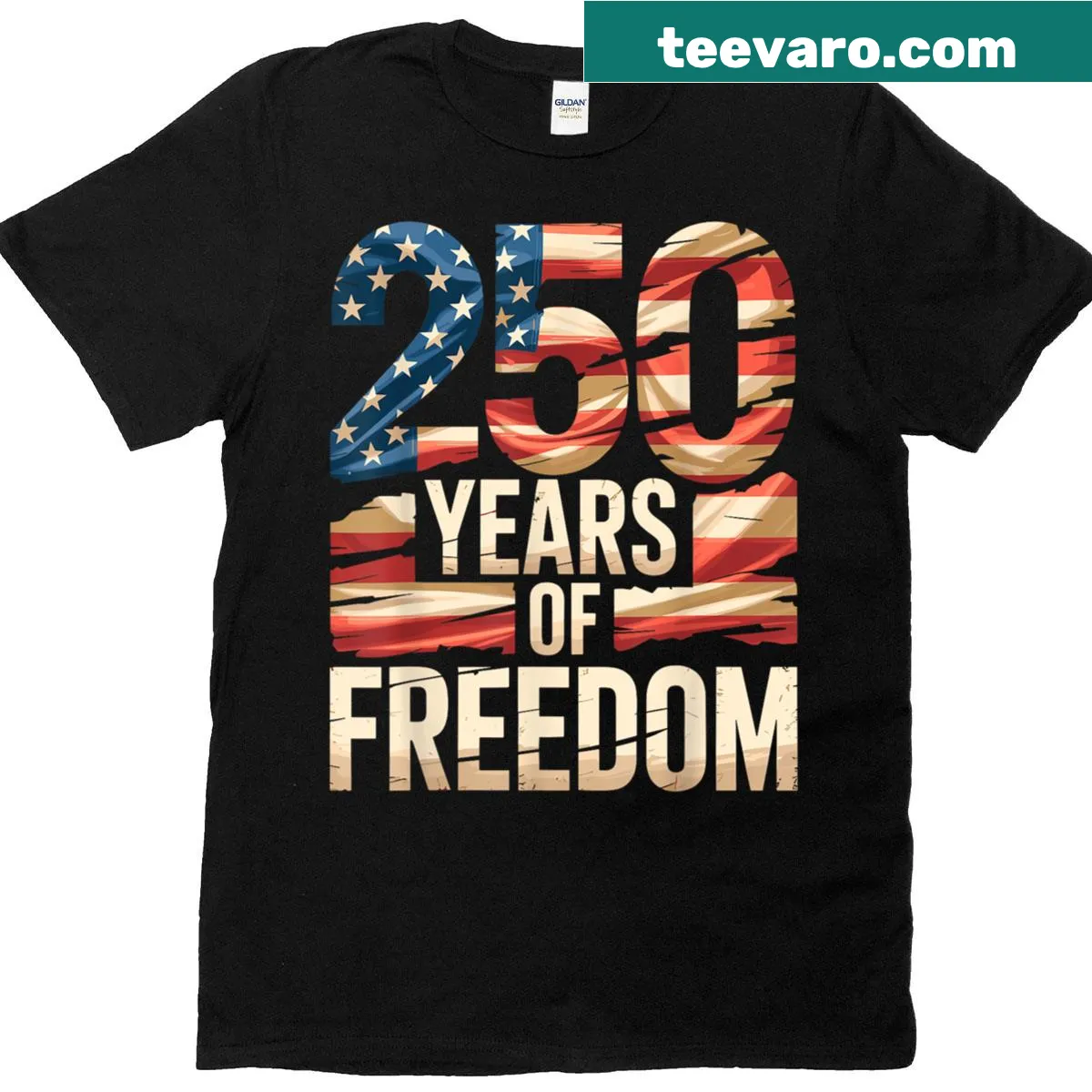 Patriotic USA flag design celebrating 250 years of freedom — on a men's t-shirt