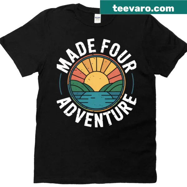 Cartoon birthday T-shirt for 4th birthday featuring camping themes