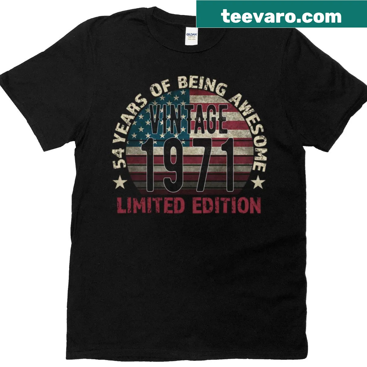 Vintage-style T-shirt celebrating a 54th birthday with born 1971 text — on a men's t-shirt