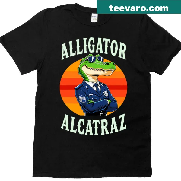 Illustrated T-shirt with an alligator referencing Alcatraz Prison