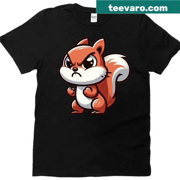 Funny oversized t-shirt featuring an angry cartoon squirrel with puffed cheeks