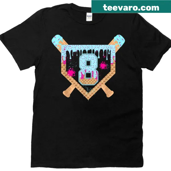 T-shirt featuring a baseball and dripping ice cream for an 8-year-old
