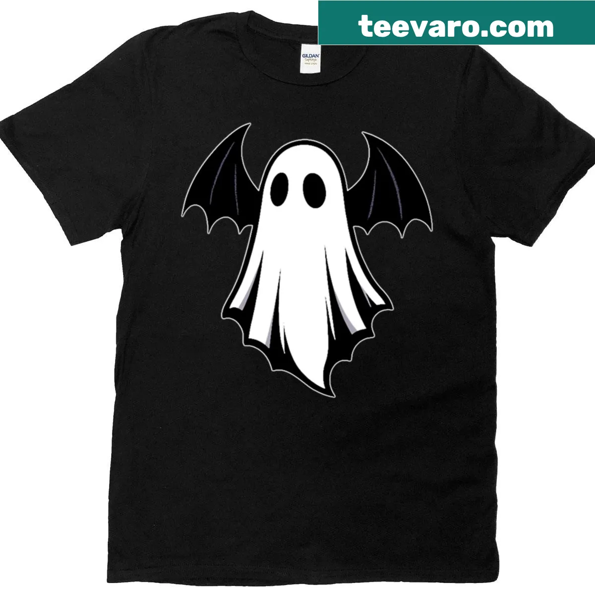 Ghost wrapped in sheets resembling a bat on a t-shirt — on a men's t-shirt