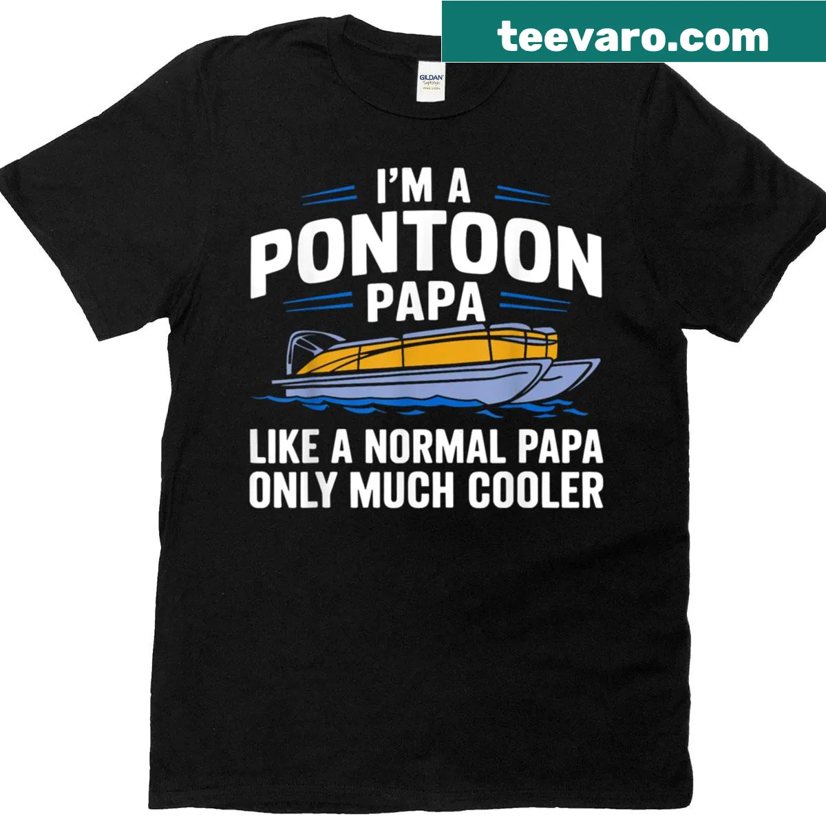 Illustrated pontoon boat T-shirt celebrating grandpas and boating. — on a men's t-shirt