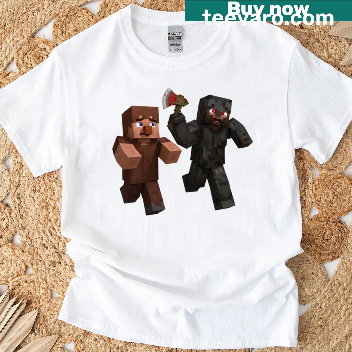 Boxy T-shirt with a fun Blocky Carnage cartoon graphic — on a men's t-shirt