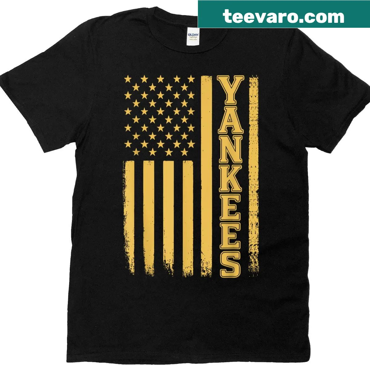 Vertical USA pride Yankees lettering t-shirt for men and women. — on a men's t-shirt