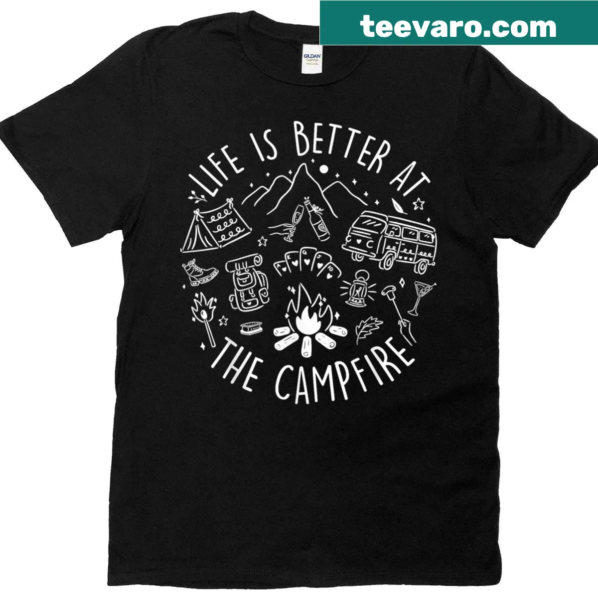 T-shirt with 'Life Is Better At The Campfire' slogan for women — on a men's t-shirt