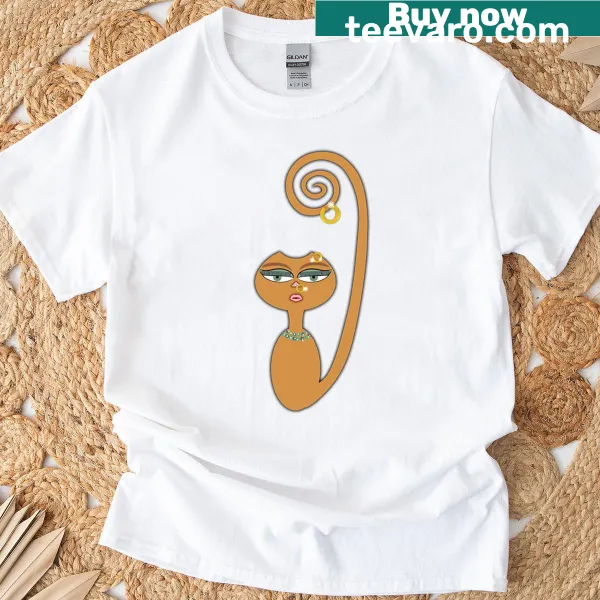 Oversized t-shirt with cartoon cat strutting confidently