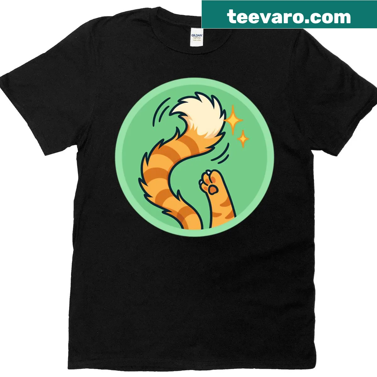 Oversized t-shirt with a cartoon cat and its swishing tail — on a men's t-shirt