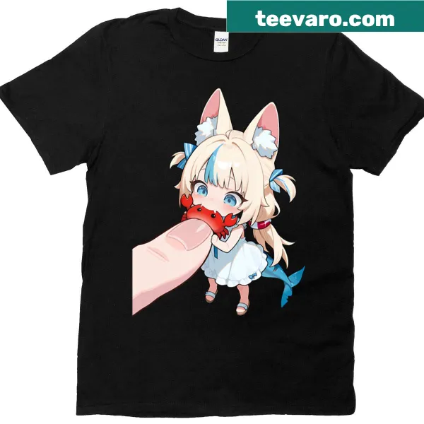 T-shirt featuring a cute chibi character Sameko Saba in a bite attack pose.