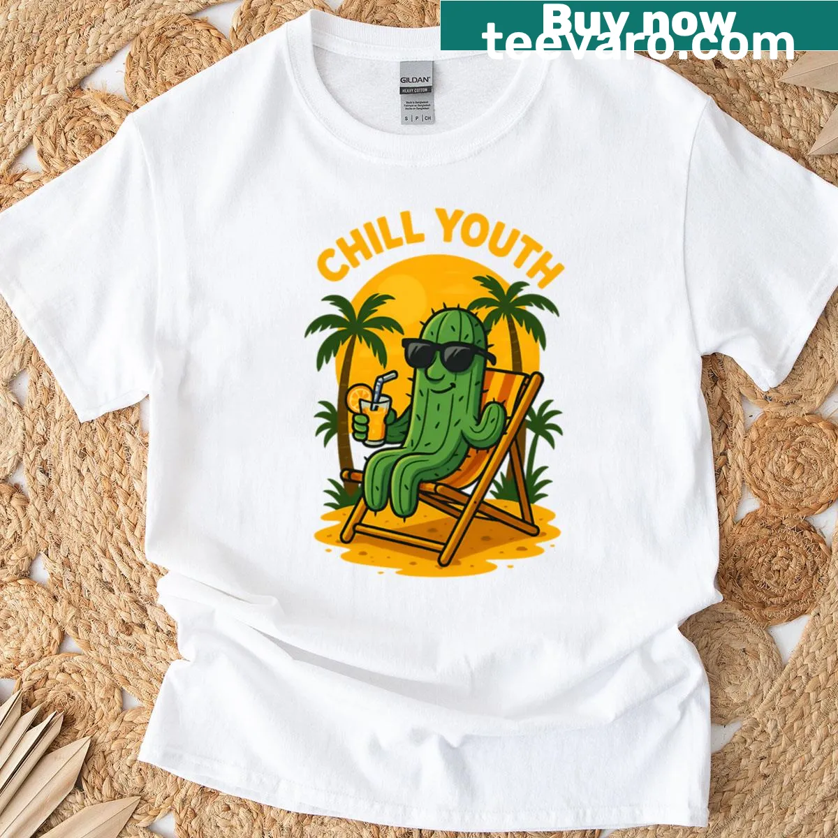 Cactus themed t-shirt with tropical summer vibes illustration — on a men's t-shirt