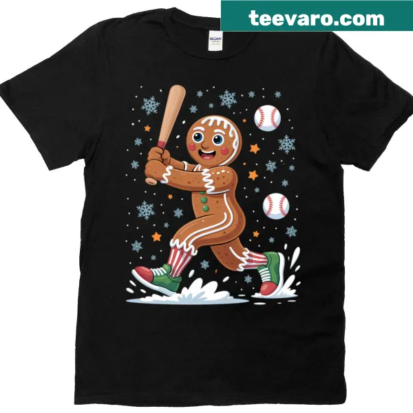 Funny Christmas T-shirt with gingerbread sports player